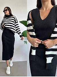 Triko Elbise çizgili