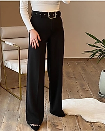 Kemerli plazo kumaş pantolon