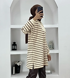 Kadın Fermuarlı Çizgili Sweat