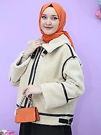 Peluş Bej Kısa Mont