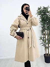 Kaşe Kaban Bağcıklı Düğmeli