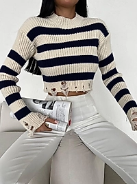 Triko kazak Çizgili Yırtık