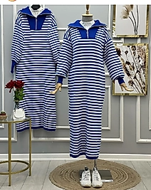 Triko Çizgili Yarım Fermarlı Elbise