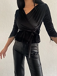 Kadife Taşlı Bluz