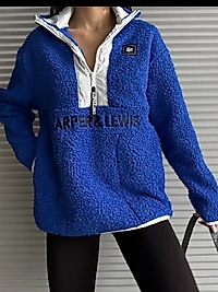 Peluş Mavi Kadın Sweatshirt