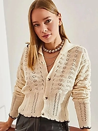 Triko Hırka Bej kısa