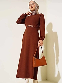 Triko Elbise Zincir Kemerli