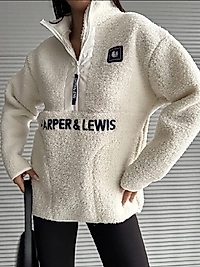 Peluş Beyaz Kadın Sweatshirt